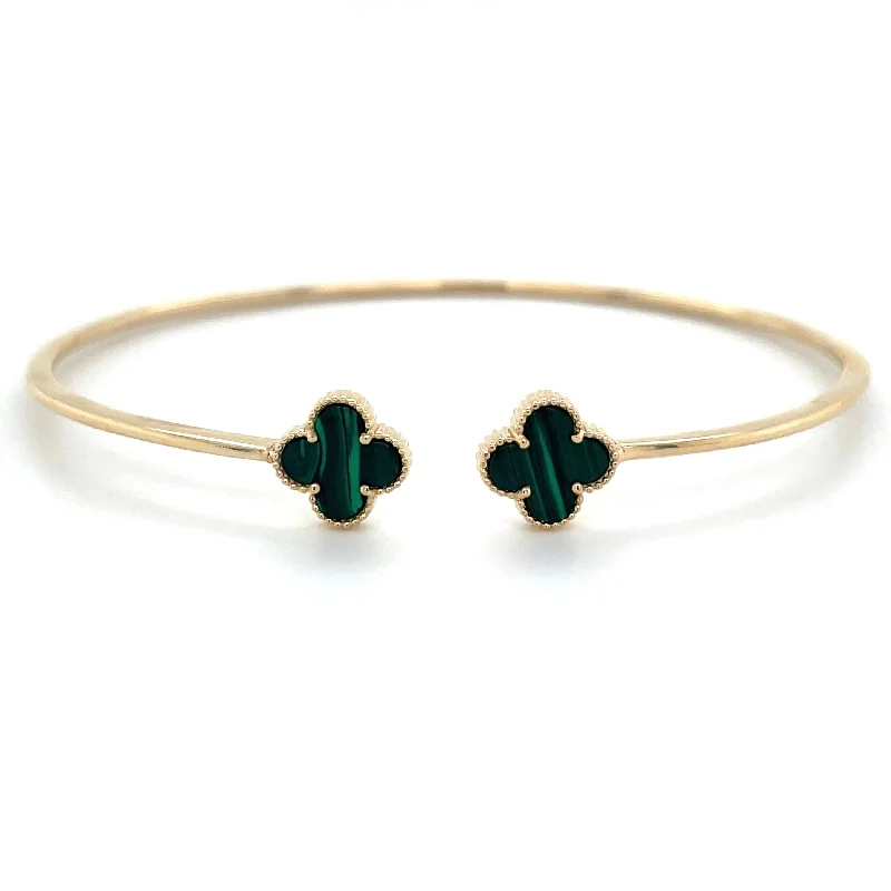 boho bangles for women -9ct Yellow Gold Malachite Clover Bangle