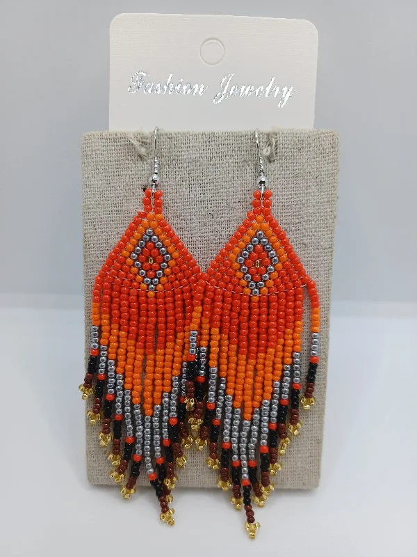 elegant earrings for women -Orange, Red, & Silver Seabeaded Earrings