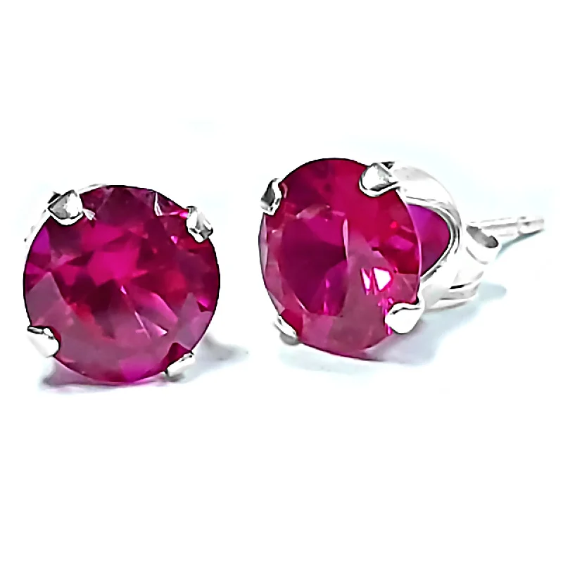 women’s colorful earrings -1000 Jewels Brilliant Cut Simulated Ruby Ice CZ Sterling Silver Stud Earrings