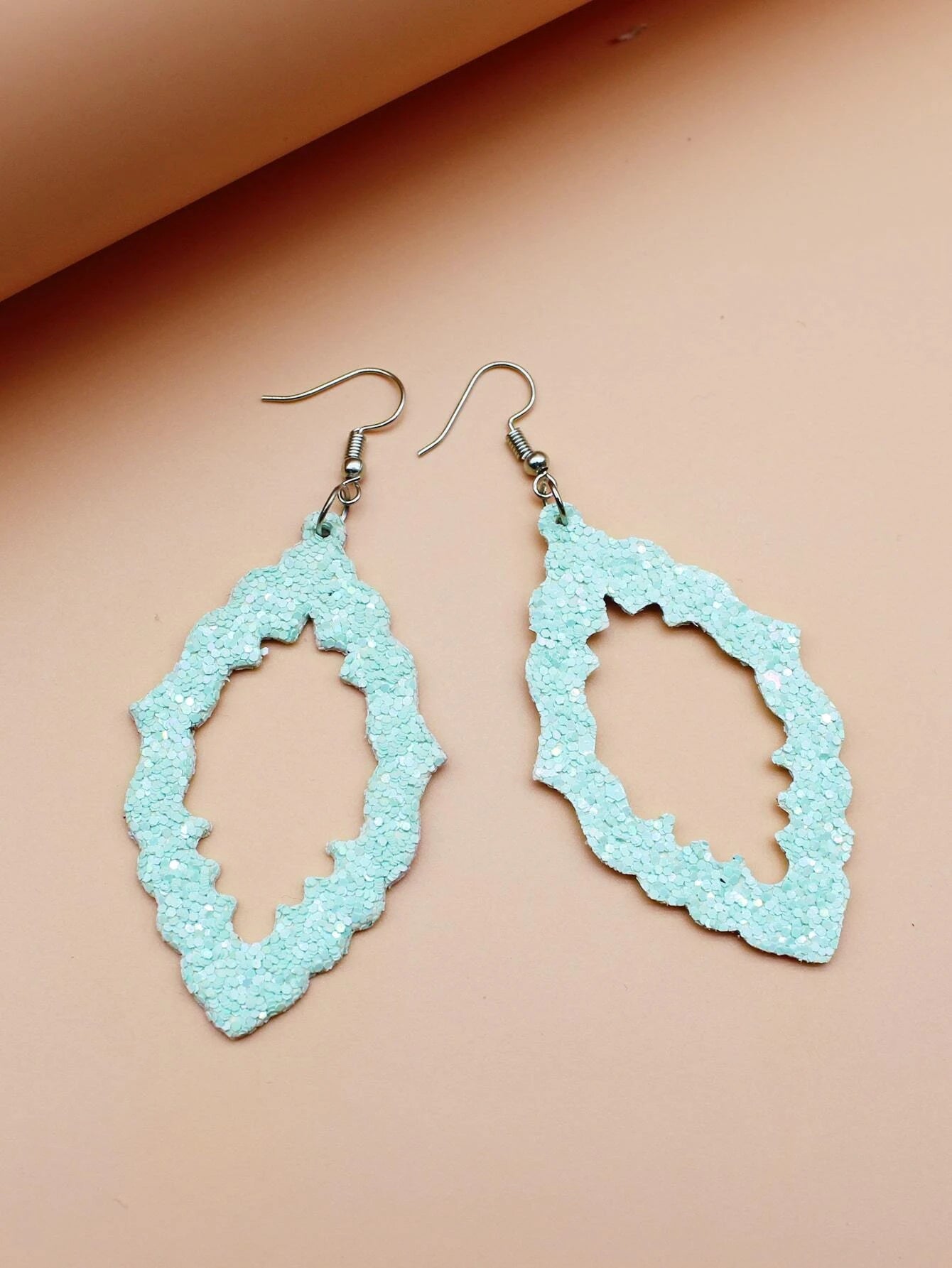 women’s hoop earrings with gemstones -Teal Glittered Geometrical Earrings