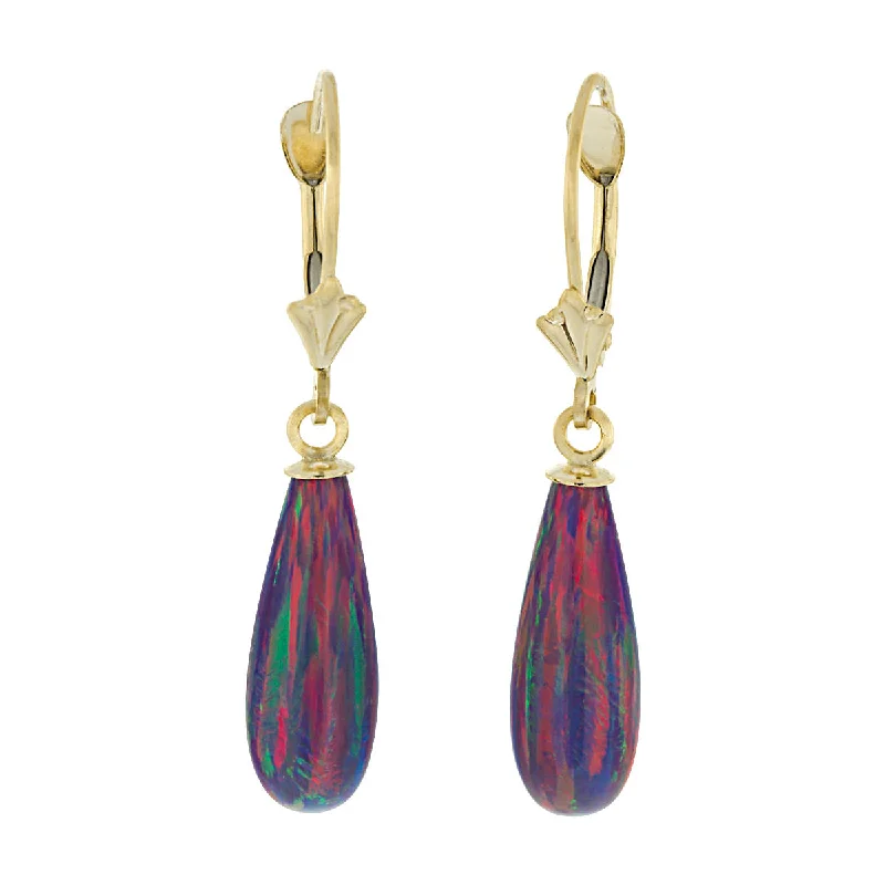 women’s large drop earrings -Elizabeth: 16mm Royal Lavender Created Opal Teardrop Lever Back Earrings 14-20 GF