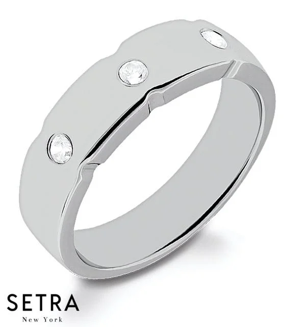 silver rings for women -3 STONE DIAMONDS 14K GOLD WEDDING BANDS FOR HIM & HERS