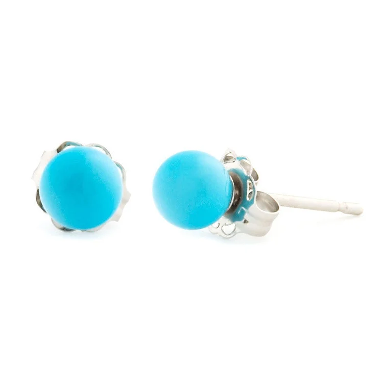 women’s enamel earrings -4mm Sleeping Beauty Turquoise Ball Stud Earrings 14K White Gold