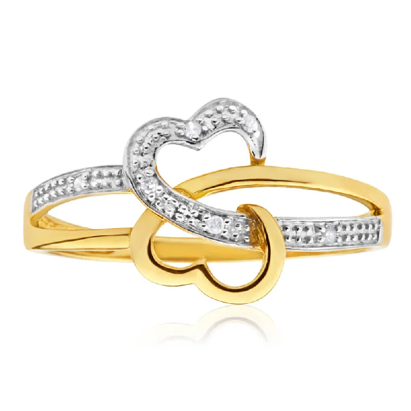 custom wedding rings and engagement rings -9ct Yellow Gold Diamond Ring Set With 6 Round Brilliant Diamonds