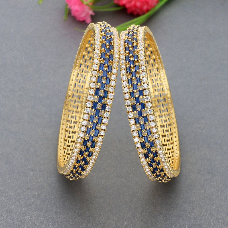 trendy cuff bracelets for women -Zirconia Bangles ZBGL10420/Navy Blue