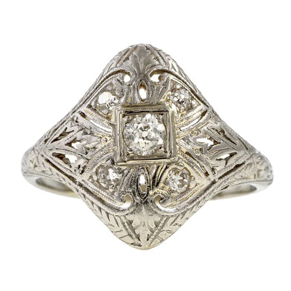 cushion cut engagement rings for women -Art Deco Filigree Diamond Ring