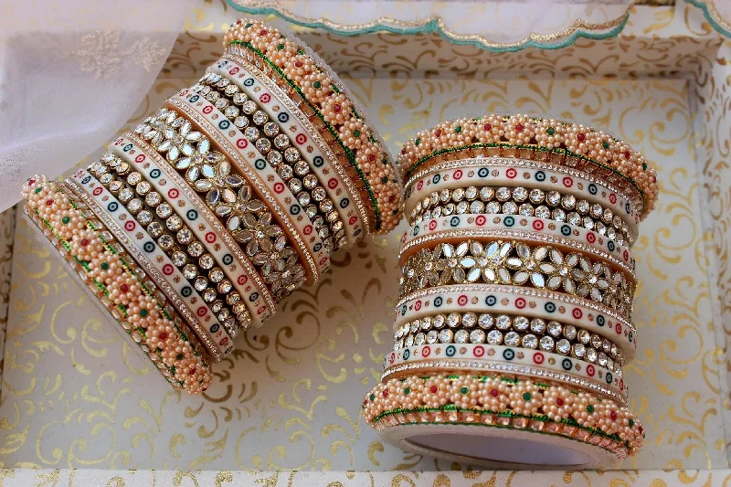 women’s bangles set -Traditional Flower Mirror Bridal Chura, Punjabi Chuda Wedding Bangles, Punjabi Choora, Pakistani Choora, Punjabi Chooda, Bridal jewelry