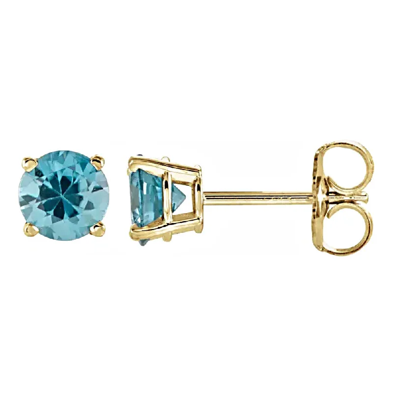 women’s butterfly earrings -Natural Blue Zircon Cast Basket Stud Earrings 14K Yellow Gold