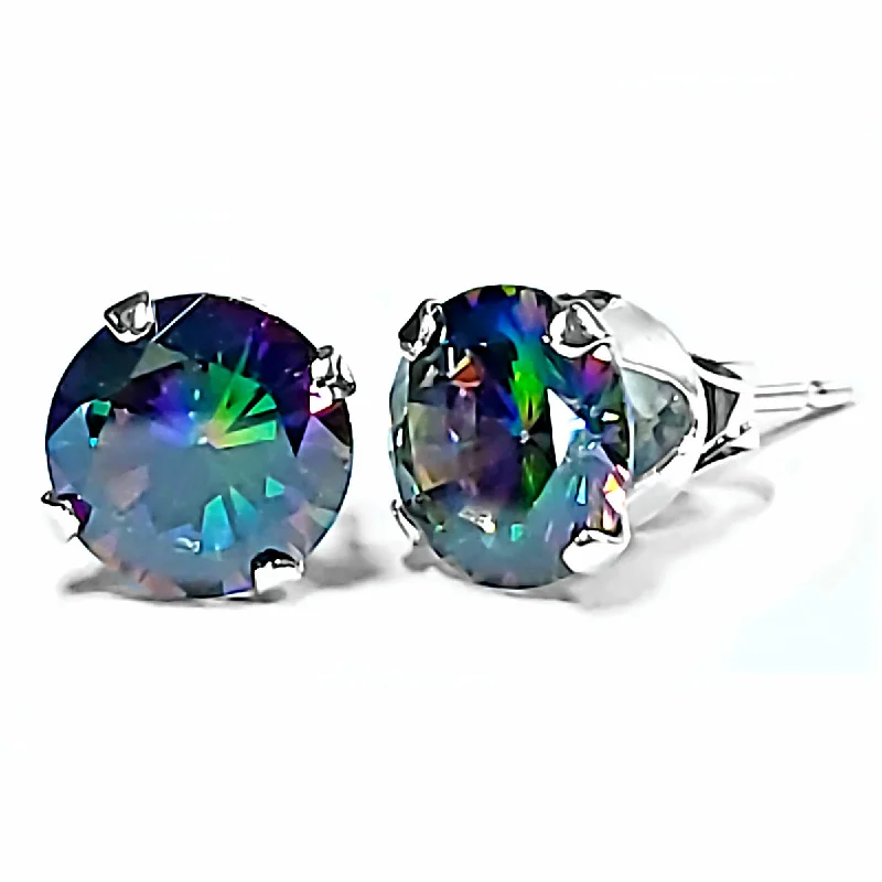 classic earrings for women -1000 Jewels Brilliant Cut Rainbow Topaz Ice CZ Sterling Silver Stud Earrings