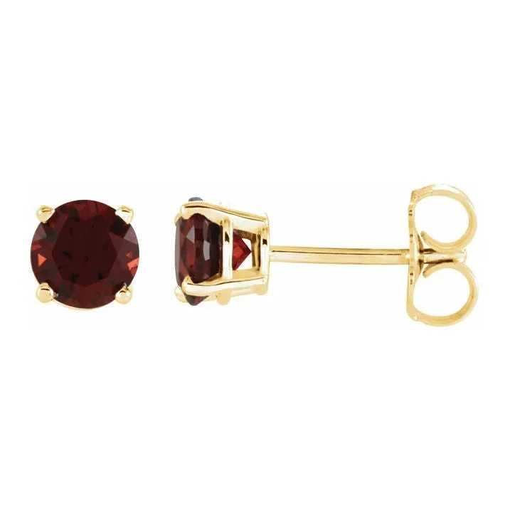 designer earrings for women -Natural Garnet 4-Prong Cast Basket Stud Earrings 14K Yellow Gold