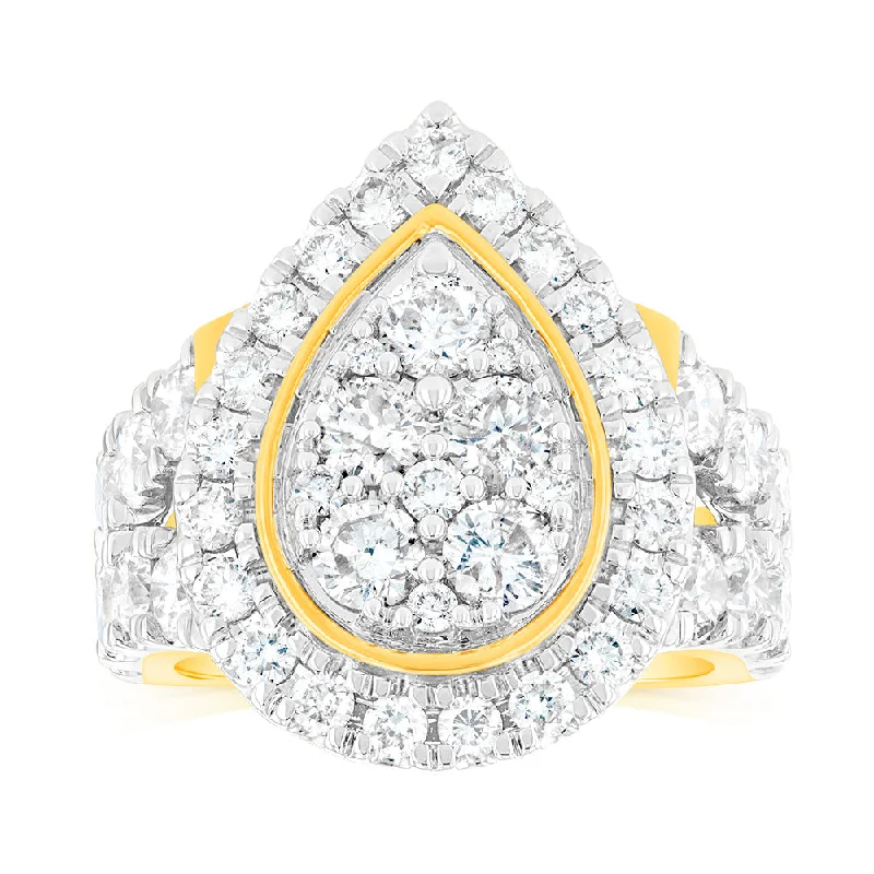 women’s wedding ring and engagement ring combos -9ct Yellow Gold 4 Carat Diamond Ring with Brilliant Cut Diamonds