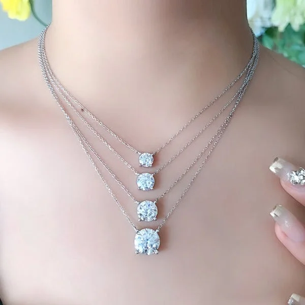 large statement necklaces for women -D Color Moissanite Classic 4 Prong Round Cut Sterling Silver Pendant Necklace