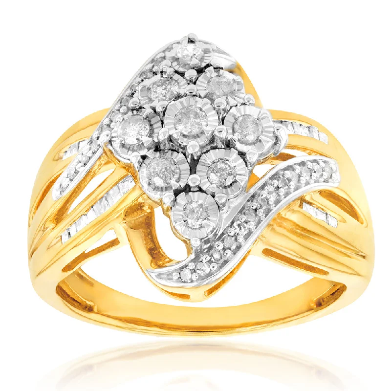 women’s engagement rings with side stones -Gold Plated Silver 1/2 Carat  Diamond Ring