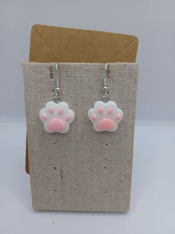 gold hoop earrings for women -White & Pink Paw Print Earrings