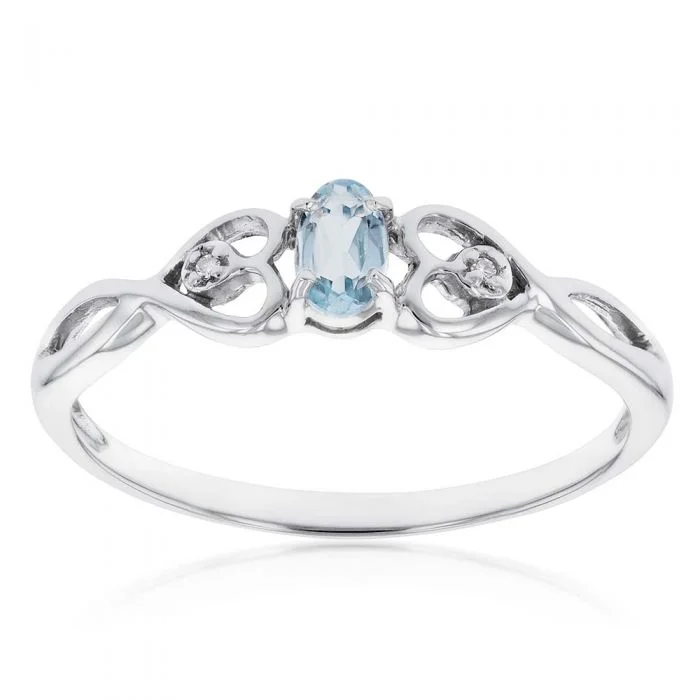 women’s dual-tone engagement rings -9ct White Gold 5x3mm Oval 0.21ct Aquamarine and Diamond Ring