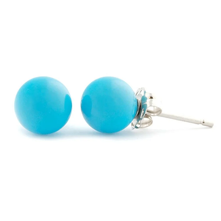 affordable earrings for women -6mm Sleeping Beauty Turquoise Ball Stud Earrings 14K White Gold