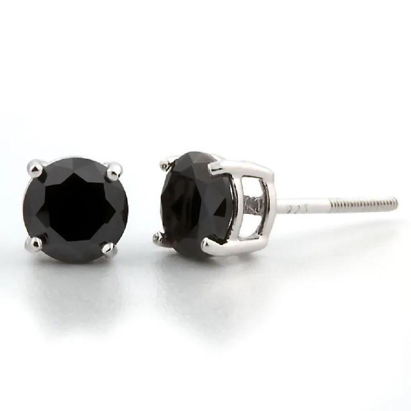 silver earrings for women -Chris: 6mm, 1.50ct Black Ice Simulated Diamond CZ Screw Back Earrings