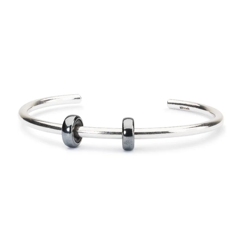 women’s engraved bangles -Sterling Silver Bangle with 2 x Oxidized Spacers