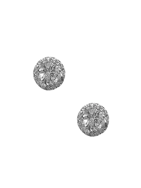 women’s art earrings -Circle Pave Studs - Silver