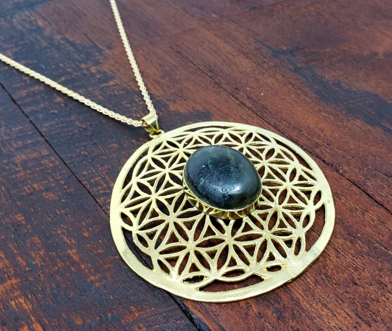 bridal diamond necklaces -Large Labradorite Flower of Life  Necklace