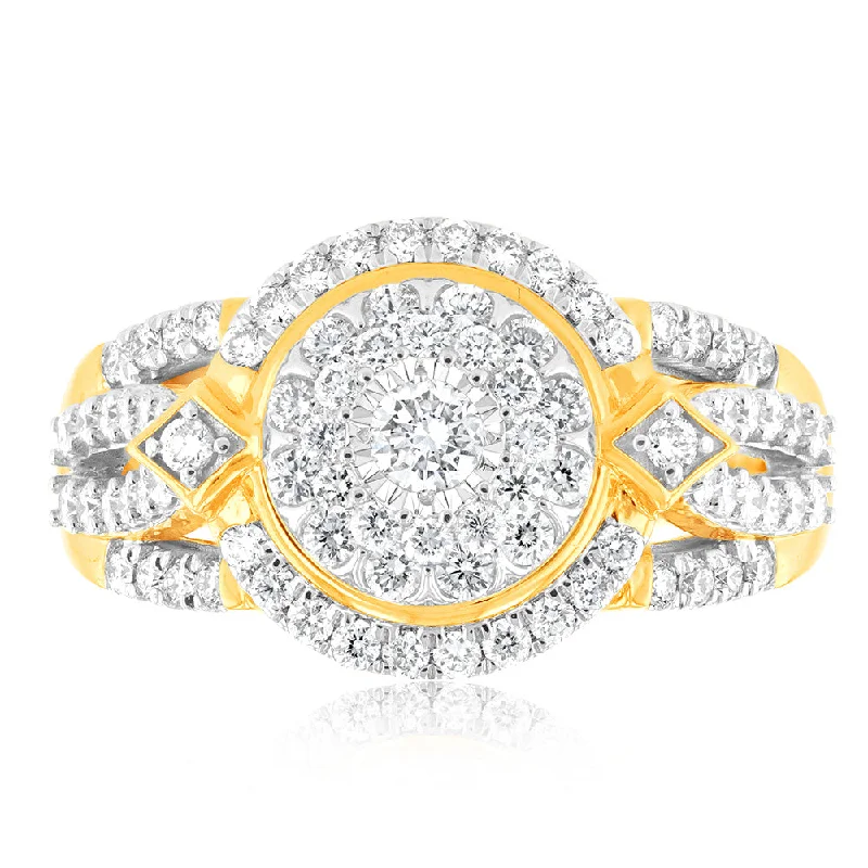 ruby engagement rings for women -Luminesce Lab Grown 9ct Yellow Gold 1 Carat Diamond Ring with 87 Brilliant Cut Diamonds