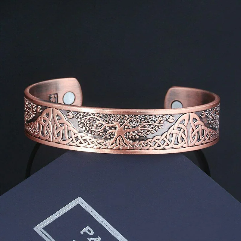 custom engraved bangles for women -Celtic Tree of Life Wide Copper Color Magnetic Bangle Cuff