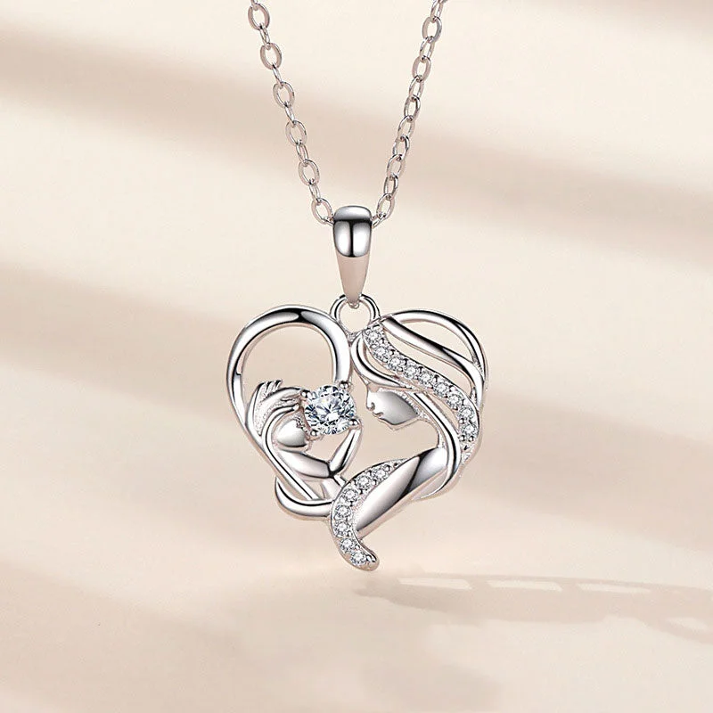 elegant diamond necklaces for women -"Mommy's love" Exquisite Heart Design Sterling Silver Pendant Necklace