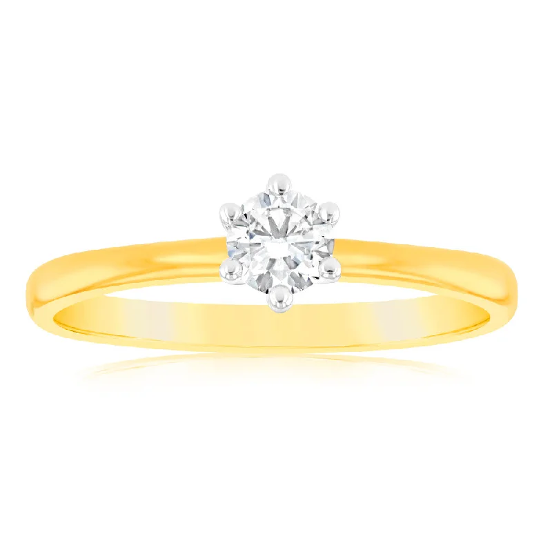 classic gold engagement rings -Luminesce Lab Grown 9ct Yellow Gold 1/4 Carat Brilliant Cut Solitaire Diamond Ring