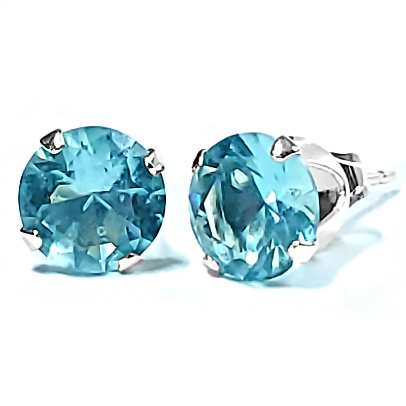 women’s stud earrings with diamonds -1000 Jewels Brilliant Cut Simulated Aquamarine Ice CZ Sterling Silver Stud Earrings