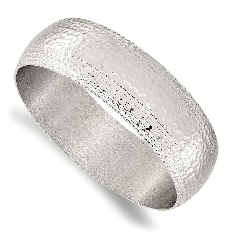 elegant bracelets for women -Stainless Steel Polished and Brushed Hammered Bangle