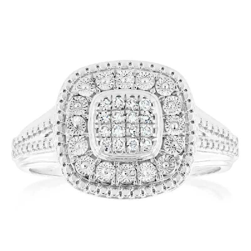 women’s halo engagement rings -Luminesce Lab Grown Sterling Silver Cluster Shaped Diamond Ring