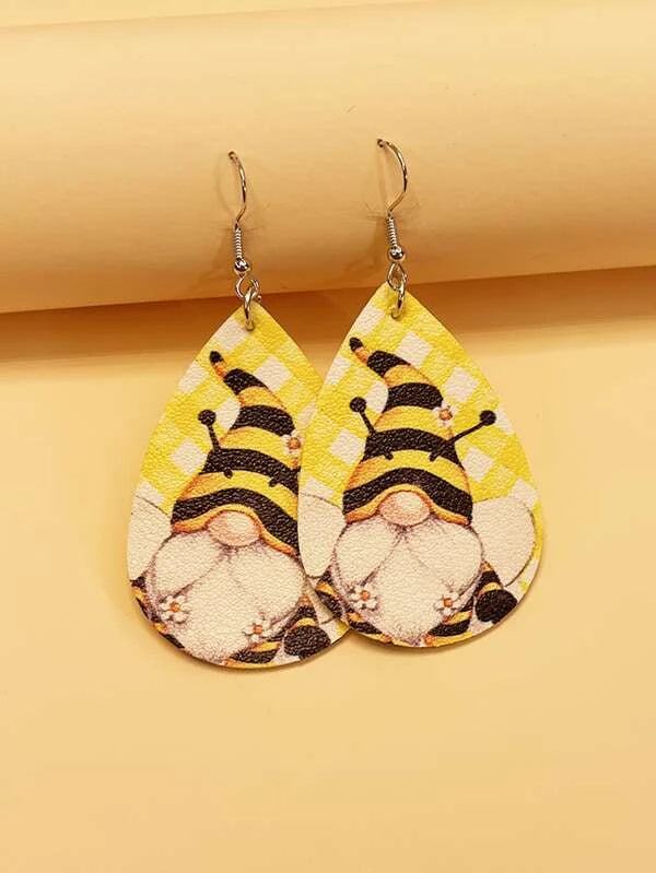 women’s cuff earrings -Honeybee Gnome Leather Style Earrings