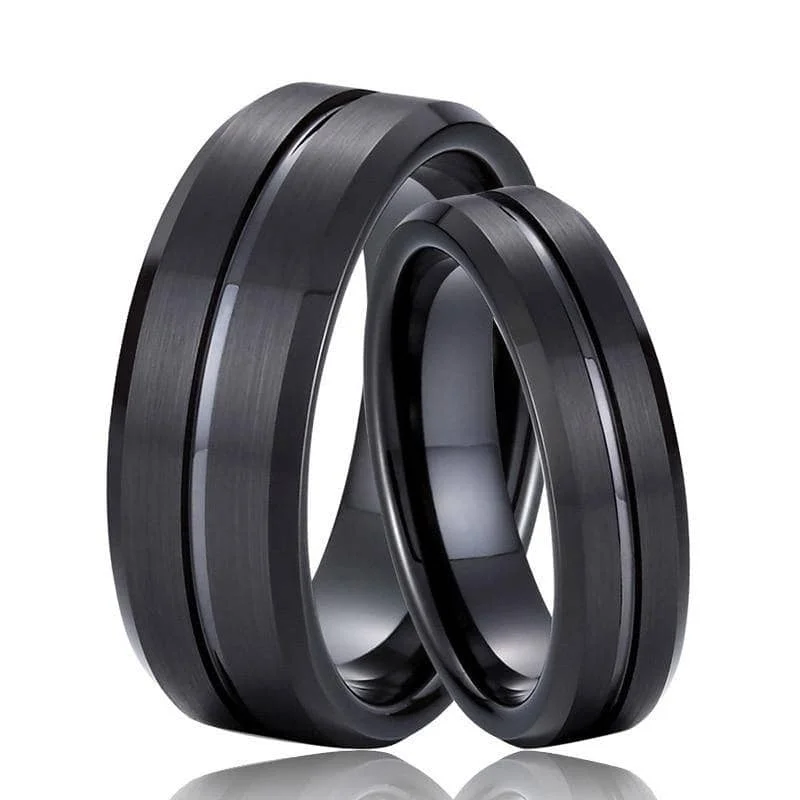 custom rings for women -Classic Black Tungsten Carbide Rings for Couple