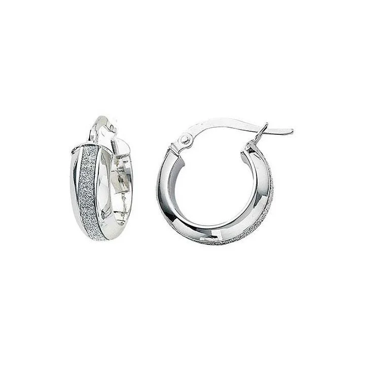 custom engraved earrings for women -Greg Anthony Glitter Gold Hoop Earrings Sm 14K White Gold