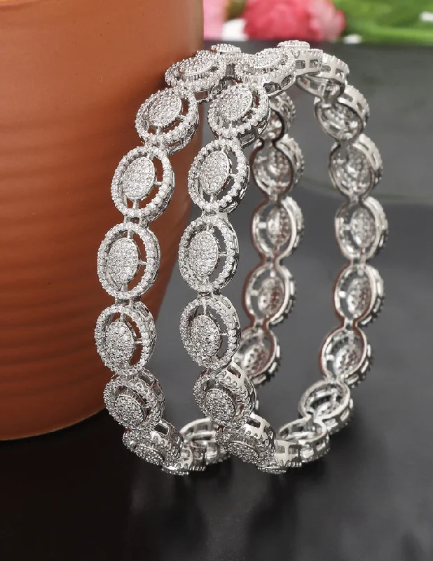 women’s engraved bangles -Zircon Rhodium Polish Bangles ZBGL10953