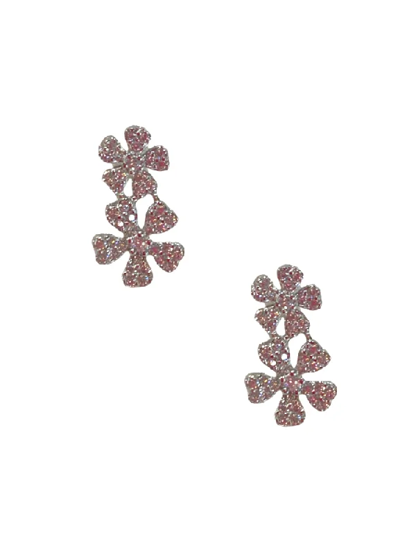 women’s hoop earrings -Double Flower Stud - Silver