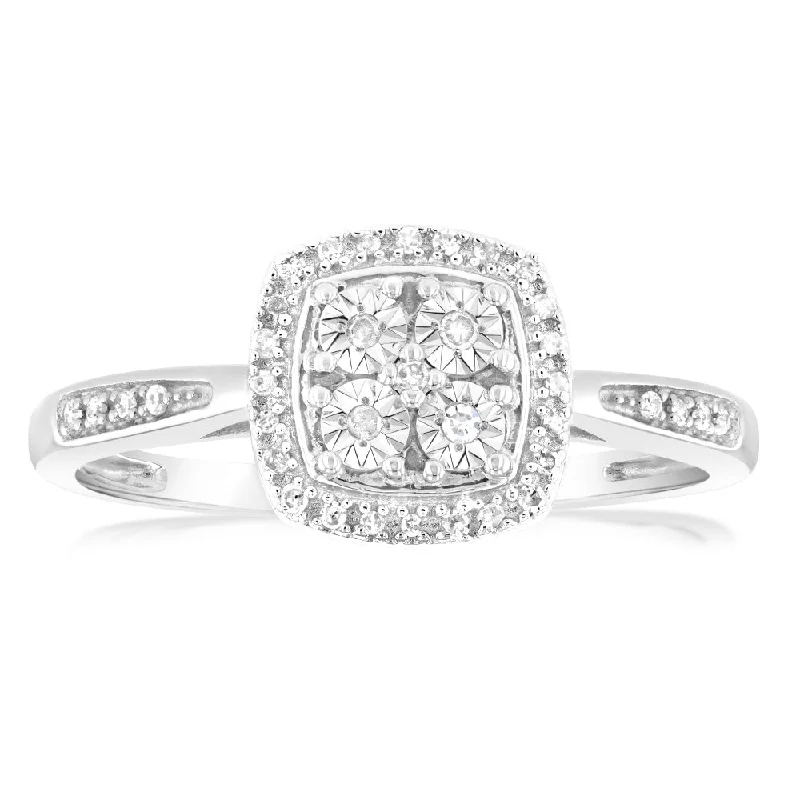 women’s diamond halo engagement rings -1/10 Carat Diamond Ring in Sterling Silver