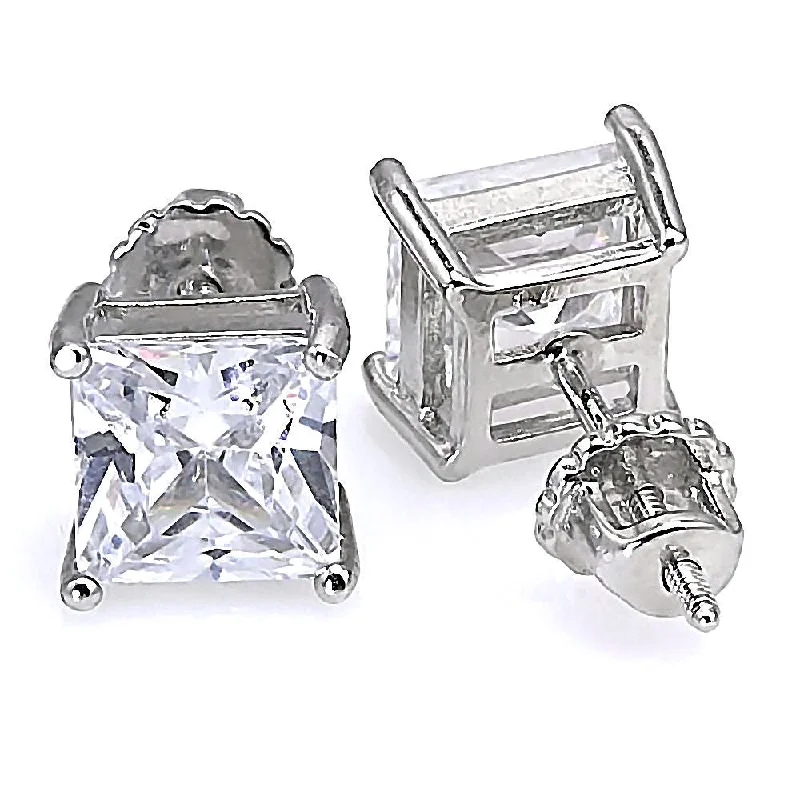 women’s triangle earrings -Kara: 5.8ct Threaded Post 8mm Princess Cut Russian CZ Stud Earrings