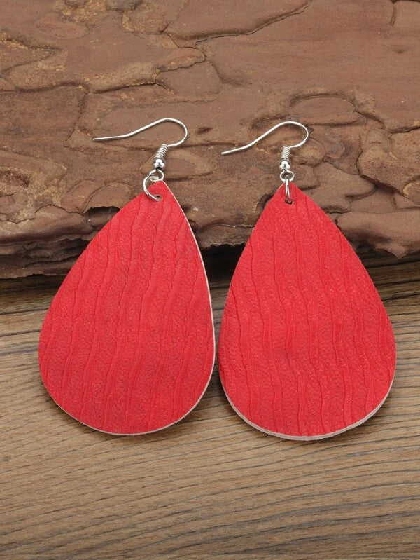 women’s spiral earrings -Red Wave Patterned Leather Style Earrings