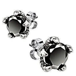 women’s statement drop earrings -Dragons Claw: 2.50 carat Black Ice Diamond CZ 316L Steel Stud Earrings