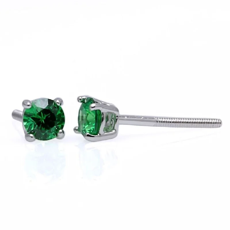 fashion earrings for women -Brazil: 4mm, 0.50ct Brilliant Cut Emerald Green Russian Ice CZ Screw Back Earrings