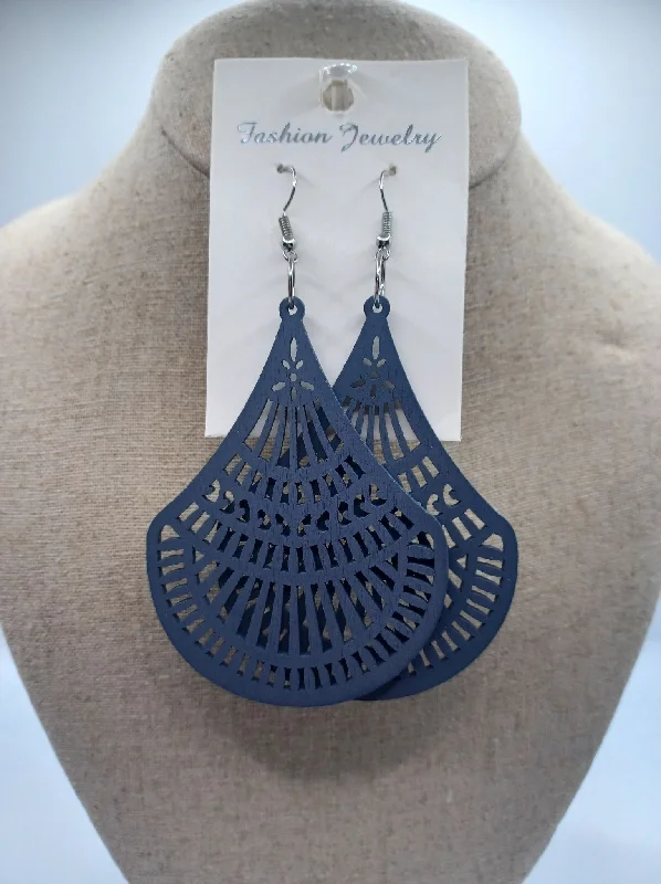 women’s statement earrings with gemstones -Blue Wooden Cutout Earrings