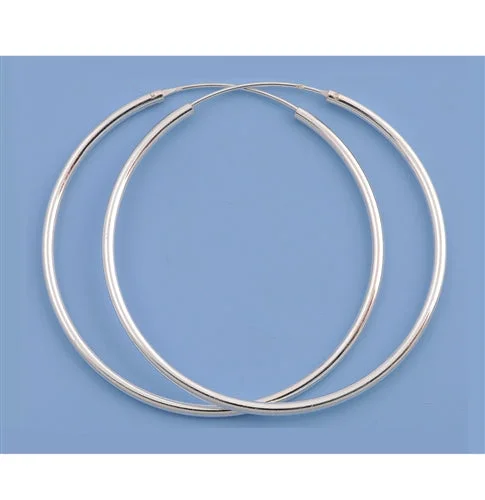 women’s art earrings -CH20-050 Mid-sized 50mm, 2.0 inch 925 Silver Continuous Hoop Earrings