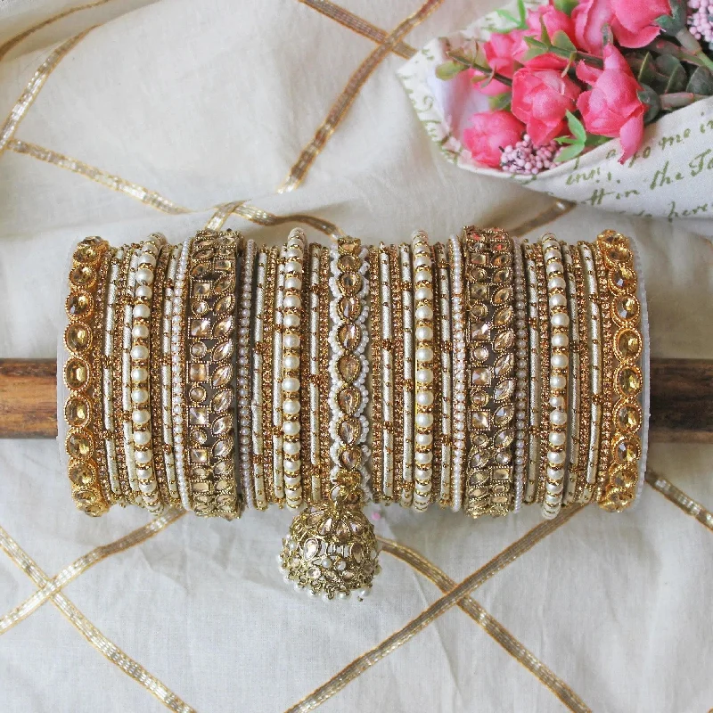 adjustable bracelets for women -Handmade Indian Bangle with Pearl Stone work Wedding Bangle Set