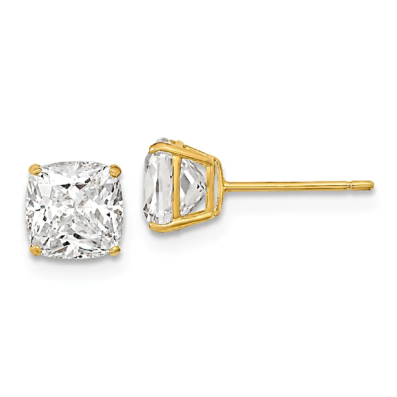 women’s creative earrings -Genesis: Cushion Cut IOF CZ Wire Basket Stud Earrings 14K Yellow Gold