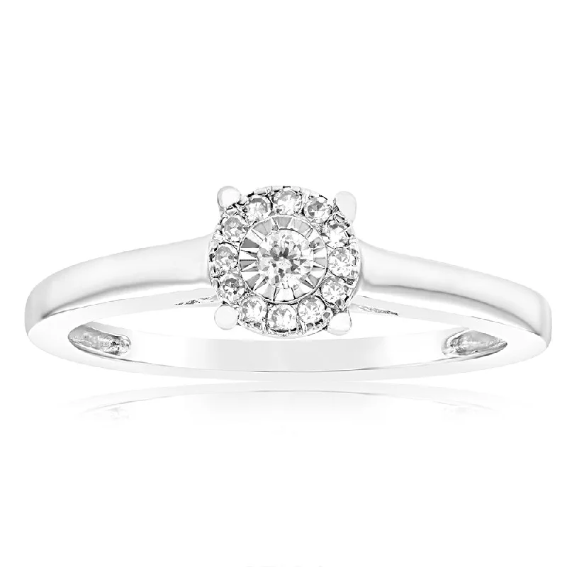 women’s diamond halo engagement rings -9ct White Gold 10 Points Diamond Ring with 13 Brilliant Cut Diamonds