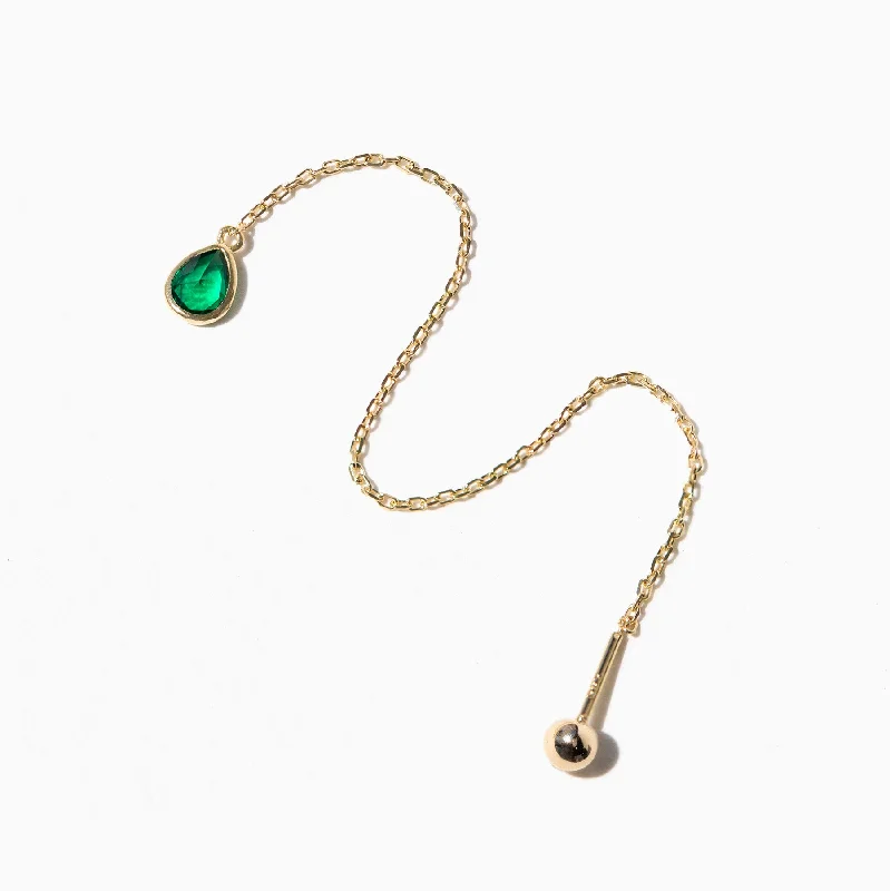 colorful drop earrings for women -Fine Emerald Threader Earring