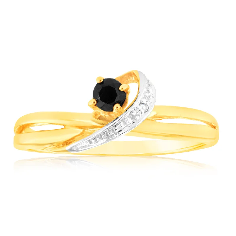 women’s engagement rings with pearls -Natural 3mm Round Sapphire & Diamond Ring in 9ct Yellow Gold