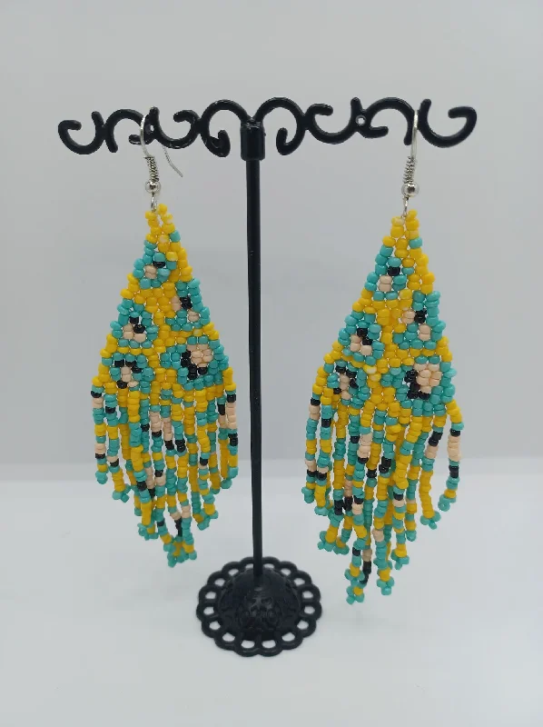 women’s wedding earrings -Teal & Yellow Seabeaded Earrings