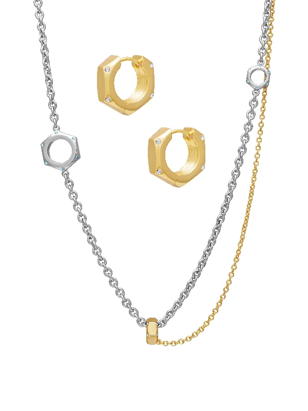 women’s chain necklaces -Play-Layer Necklace & Link-Up Huggies Bundle A